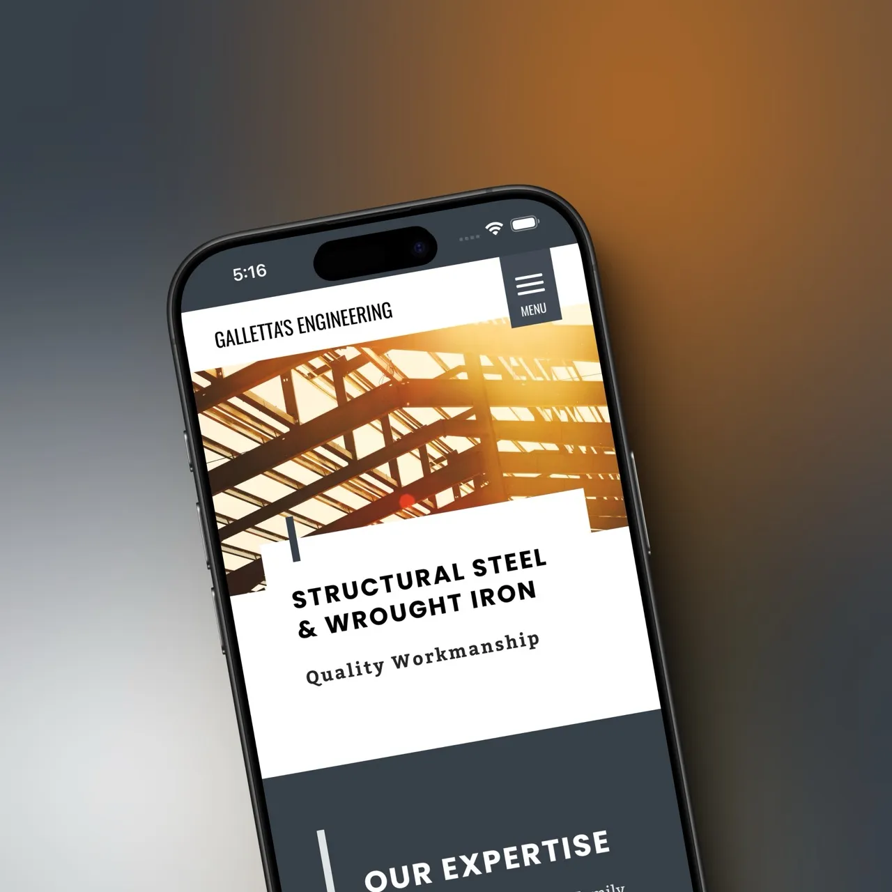 Gallettas Engineering Homepage on an iPhone 15 Pro