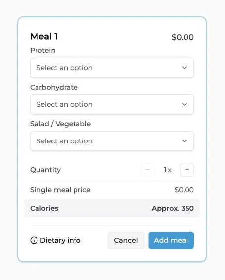 The Shape Up Meal Prep custom meal builder