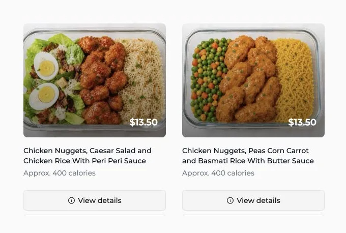 The Shape Up Meal Prep menu of ready-made meals