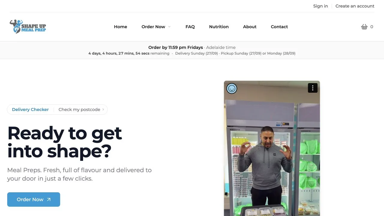 The Shape Up Meal Prep website homepage on desktop