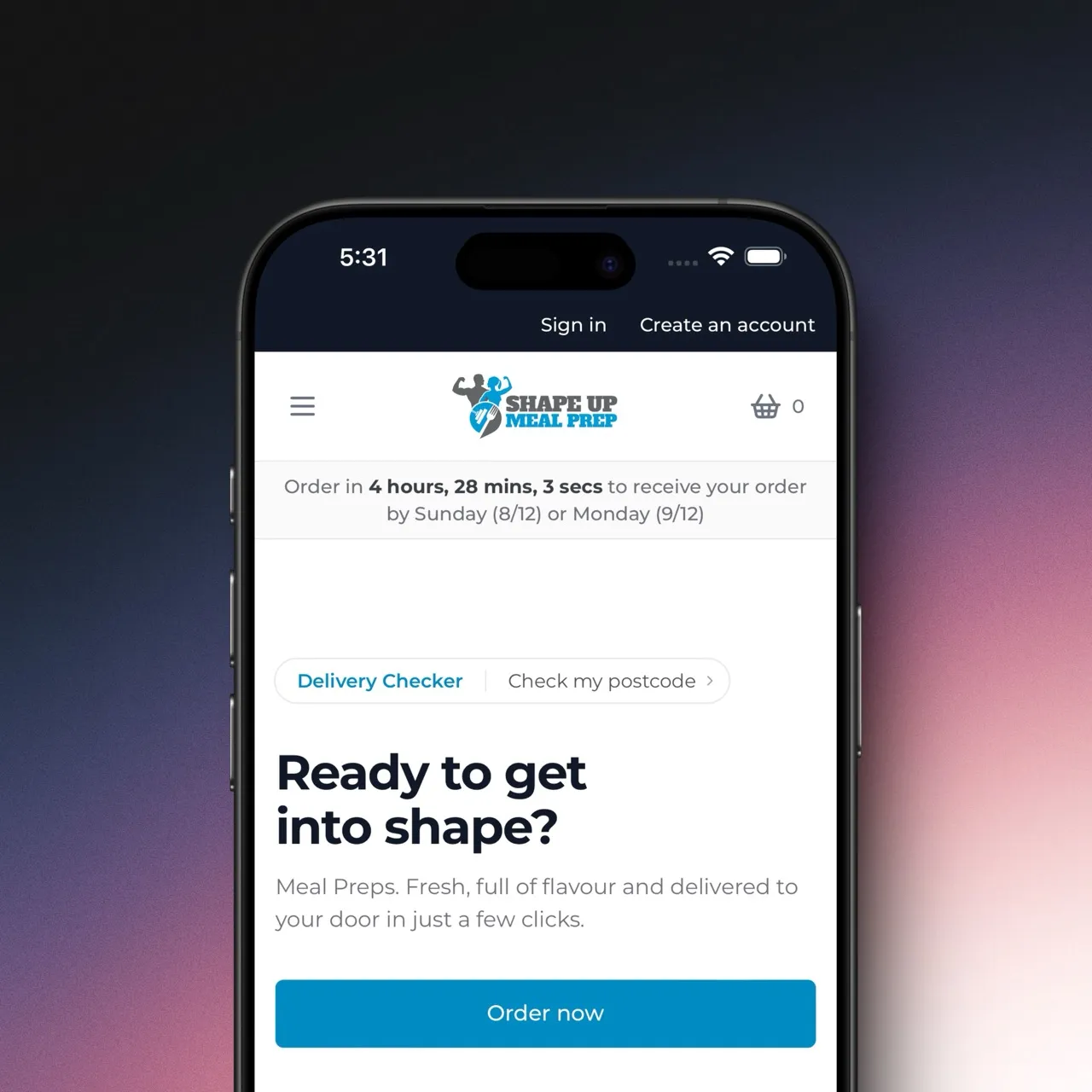 Shape Up Meal Prep Homepage on a mobile device